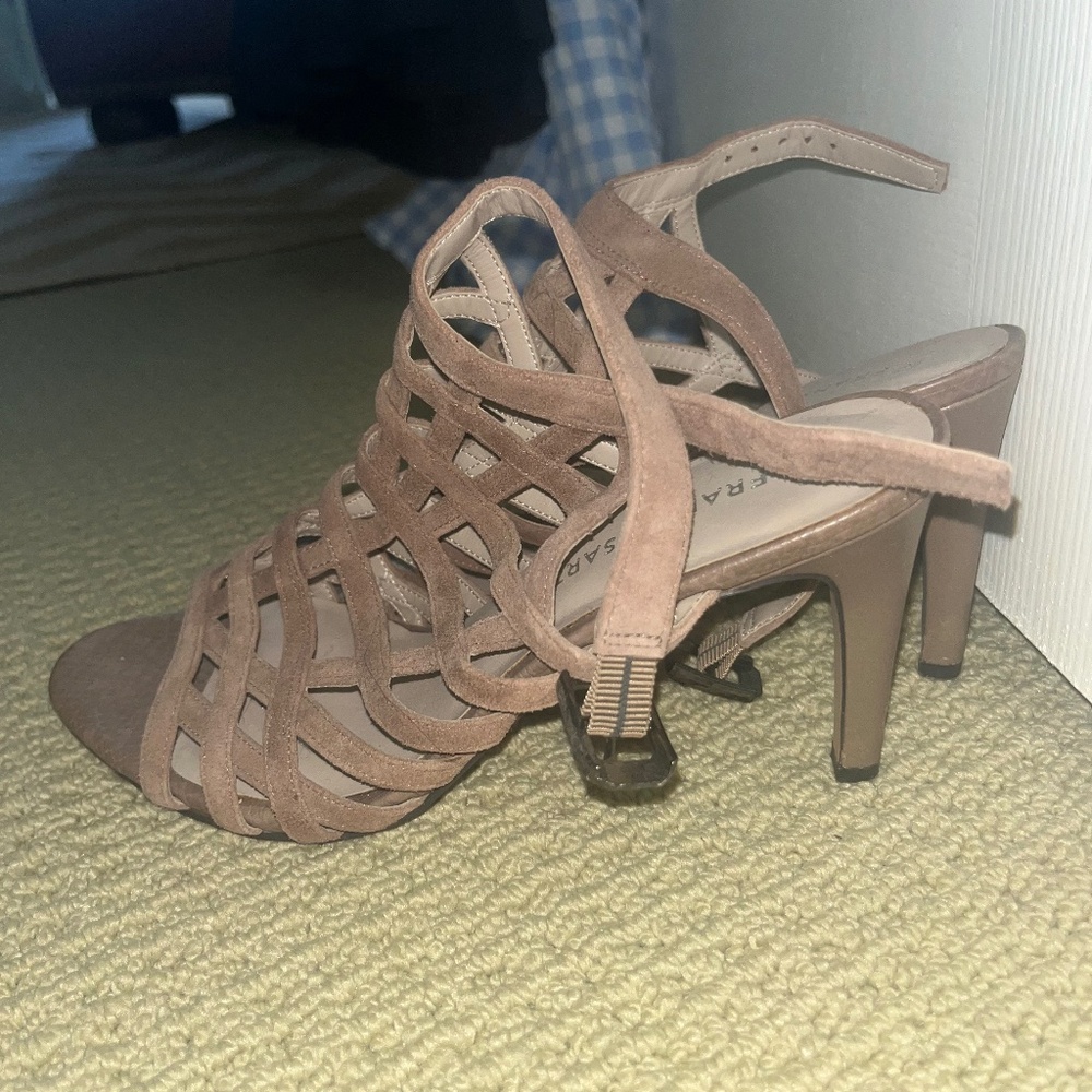 Franco Sarto Cream Brown Suede Heels Size 8